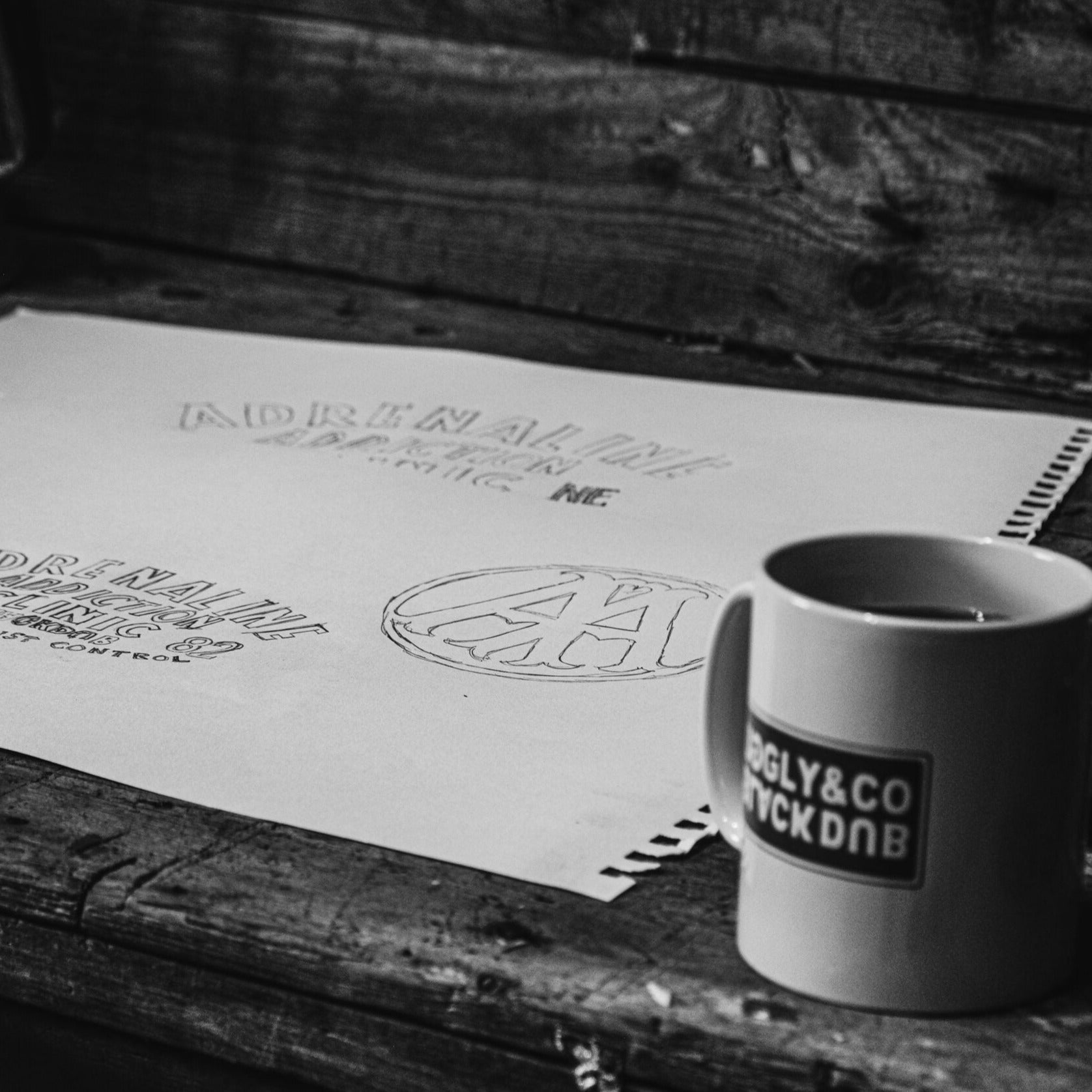a unique photoshoot of Coffee and Motorcycles when drawing and sketching ahead of our new motorcycle apparel collection