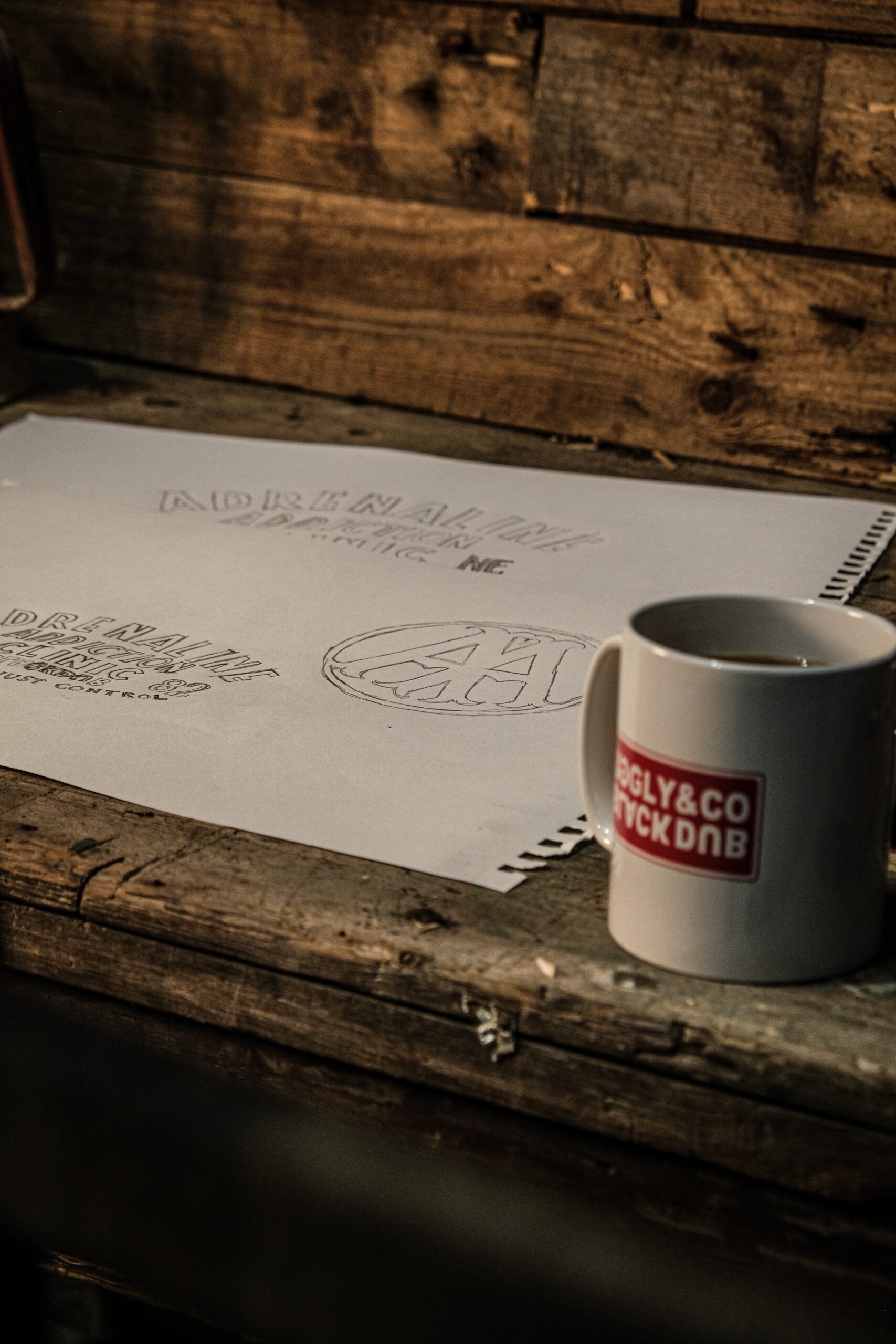 a unique photoshoot of Coffee and Motorcycles when drawing and sketching ahead of our new motorcycle apparel collection
